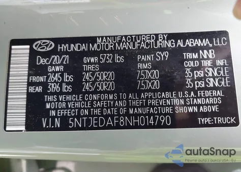 2022 Hyundai Santa Cruz Limited z USA, uszkodzony, nr VIN 5NTJEDAF8NH014790